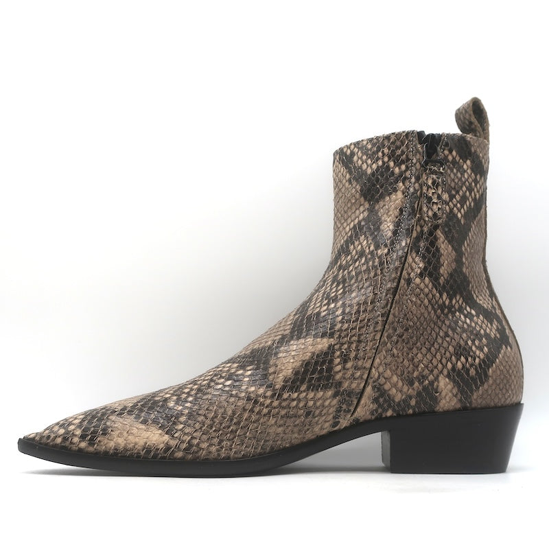 Balenciaga Snake-Embossed Ankle Boots Beige/Black Size 42 NEW