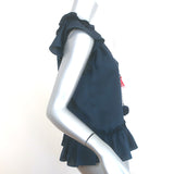 MISA Fleur Pom Pom Top Navy Ruffled Satin Size Small Sleeveless Top