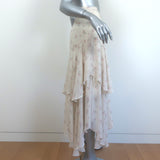 LoveShackFancy Tiered Midi Skirt Alex Ivory Floral Print Silk Size Extra Small