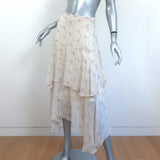 LoveShackFancy Tiered Midi Skirt Alex Ivory Floral Print Silk Size Extra Small