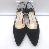 Manolo Blahnik Carolyne Kitten Heel Slingback Pumps Black Suede Size 37.5