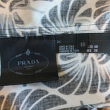 Prada Shirtdress White/Black Lace-Trim Printed Cotton Size 40 Long Sleeve Dress