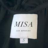 MISA Fleur Pom Pom Top Navy Ruffled Satin Size Small Sleeveless Top