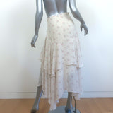 LoveShackFancy Tiered Midi Skirt Alex Ivory Floral Print Silk Size Extra Small