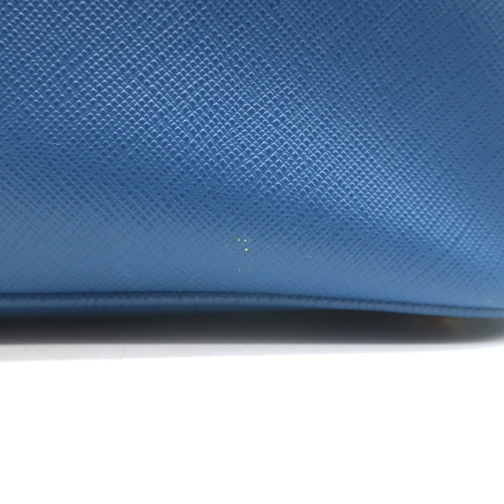 Prada Galleria Double Zip Medium Tote Blue Saffiano Lux Leather Crossbody Bag