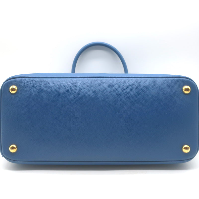 Prada Galleria Double Zip Medium Tote Blue Saffiano Lux Leather Crossbody Bag