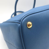 Prada Galleria Double Zip Medium Tote Blue Saffiano Lux Leather Crossbody Bag