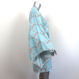 Celia Dragouni Short Kimono Dress Light Blue Floral Print Satin Size 40 NEW