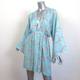 Celia Dragouni Short Kimono Dress Light Blue Floral Print Satin Size 40 NEW