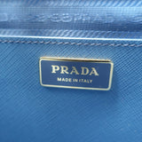 Prada Galleria Double Zip Medium Tote Blue Saffiano Lux Leather Crossbody Bag