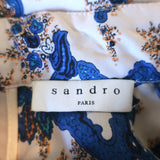 Sandro High Neck Mini Dress Utopique Multicolor Printed Silk Twill Size 40
