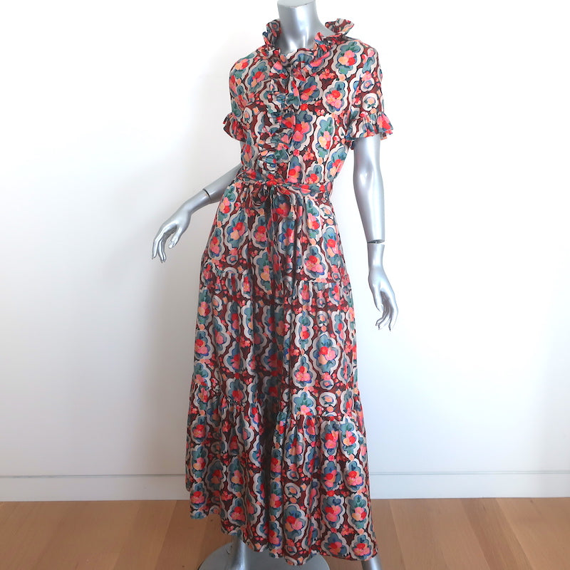 La DoubleJ Long &amp; Sassy silk-twill maxi dress in Matisse multicolor print, pre-owned and gently worn luxury