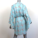 Celia Dragouni Short Kimono Dress Light Blue Floral Print Satin Size 40 NEW