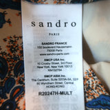 Sandro High Neck Mini Dress Utopique Multicolor Printed Silk Twill Size 40