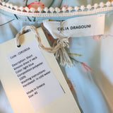 Celia Dragouni Short Kimono Dress Light Blue Floral Print Satin Size 40 NEW