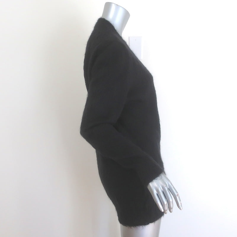 Saint Laurent Crystal Star Fuzzy Knit Cardigan Black Mohair Size Extra Small