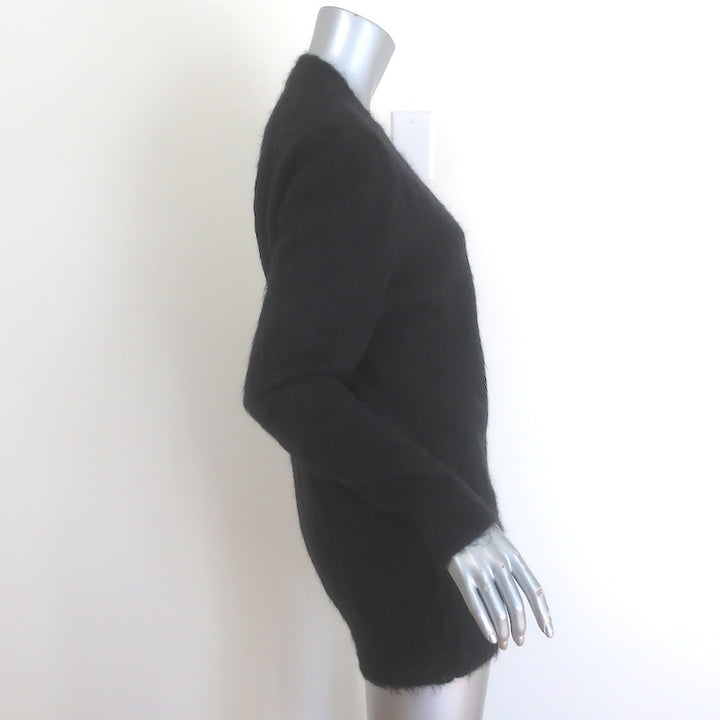 Saint Laurent Crystal Star Fuzzy Knit Cardigan Black Mohair Size Extra Small