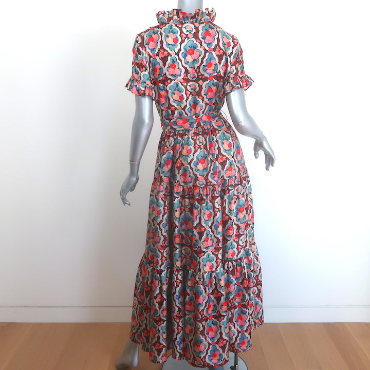 La DoubleJ Long &amp; Sassy silk-twill maxi dress in Matisse multicolor print, pre-owned — gently worn authentic designer piece