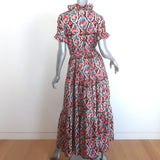 La DoubleJ Long & Sassy silk-twill maxi dress in Matisse multicolor print, pre-owned — gently worn authentic designer piece