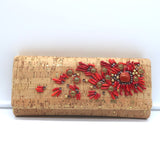 Oscar de la Renta Beaded Metallic Cork Clutch Chain Strap Small Shoulder Bag