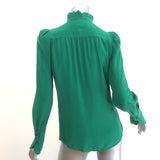 Isabel Marant Lamia Ruffle Neck Shirt Green Silk Size 34 Long Sleeve Blouse