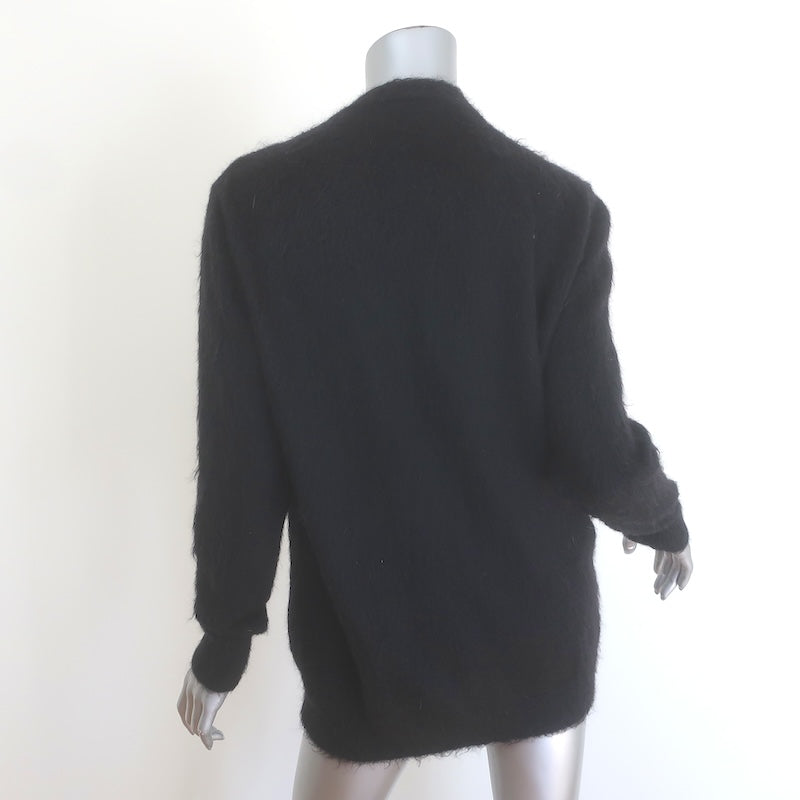 Saint Laurent Crystal Star Fuzzy Knit Cardigan Black Mohair Size Extra Small
