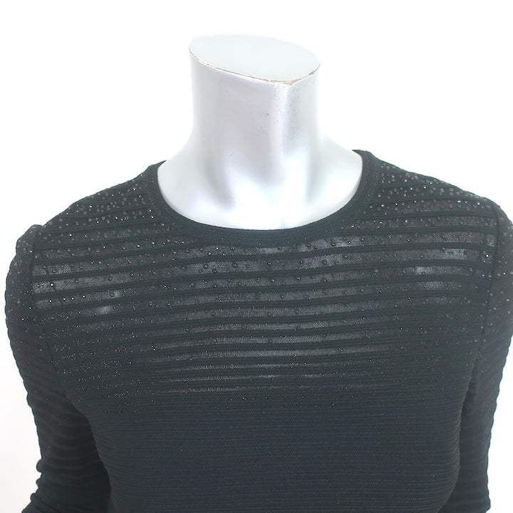 St. John Crystal-Embellished Long Sleeve Top Black Degrade Knit Size Small NEW