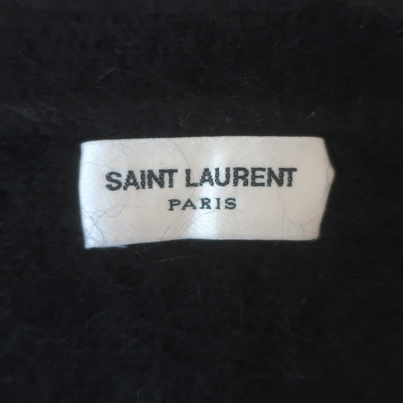Saint Laurent Crystal Star Fuzzy Knit Cardigan Black Mohair Size Extra Small