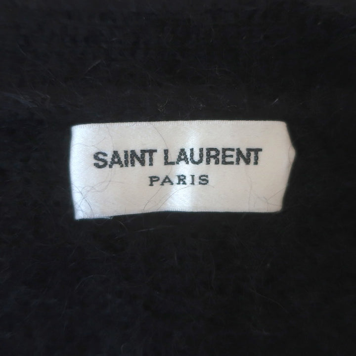 Saint Laurent Crystal Star Fuzzy Knit Cardigan Black Mohair Size Extra Small