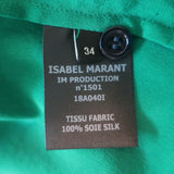 Isabel Marant Lamia Ruffle Neck Shirt Green Silk Size 34 Long Sleeve Blouse