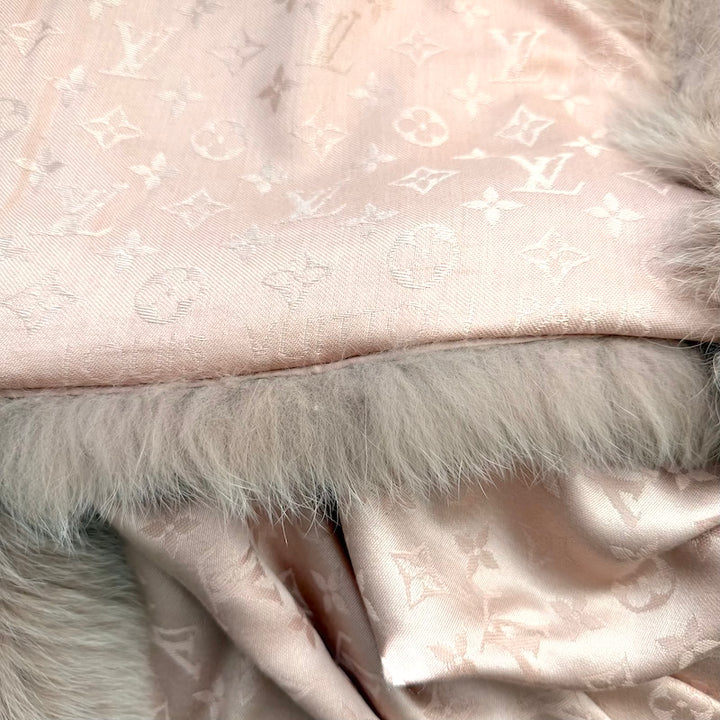 Louis Vuitton Fox Fur-Trimmed Monogram Shawl Blush Pink Silk-Wool