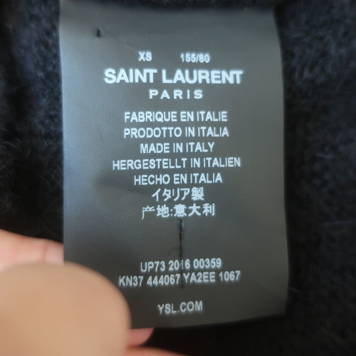 Saint Laurent Crystal Star Fuzzy Knit Cardigan Black Mohair Size Extra Small
