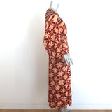 Ulla Johnson Estella long-sleeve midi dress, Andromeda warm-orange printed jersey (91% rayon), authentic pre-owned
