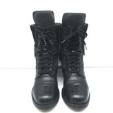Chanel CC Quilted Combat Boots Black Leather Size 37.5