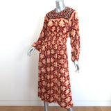 Ulla Johnson Estella long-sleeve midi dress in warm orange Andromeda printed jersey, pre-owned, gently worn