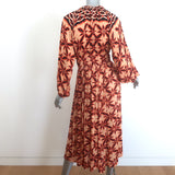 Ulla Johnson Estella long-sleeve midi dress, Andromeda warm-orange printed jersey, authentic pre-owned, gently worn