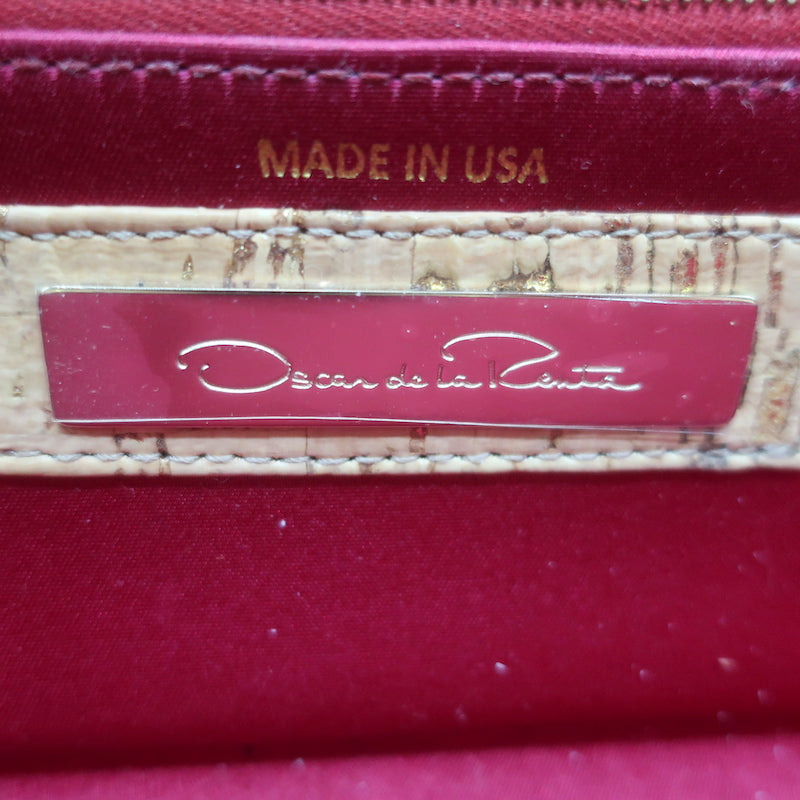 Oscar de la Renta Beaded Metallic Cork Clutch Chain Strap Small Shoulder Bag