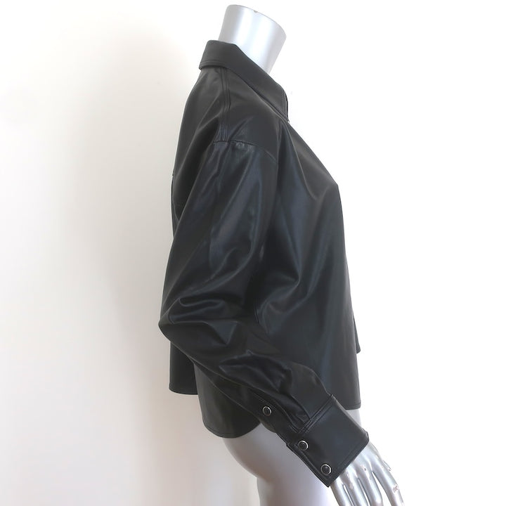Veronica Beard Aderes Faux Leather Snap-Front Shirt Black Size 10 NEW