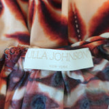Ulla Johnson Estella long-sleeve midi dress in warm orange Andromeda printed jersey, authentic pre-owned, gently worn