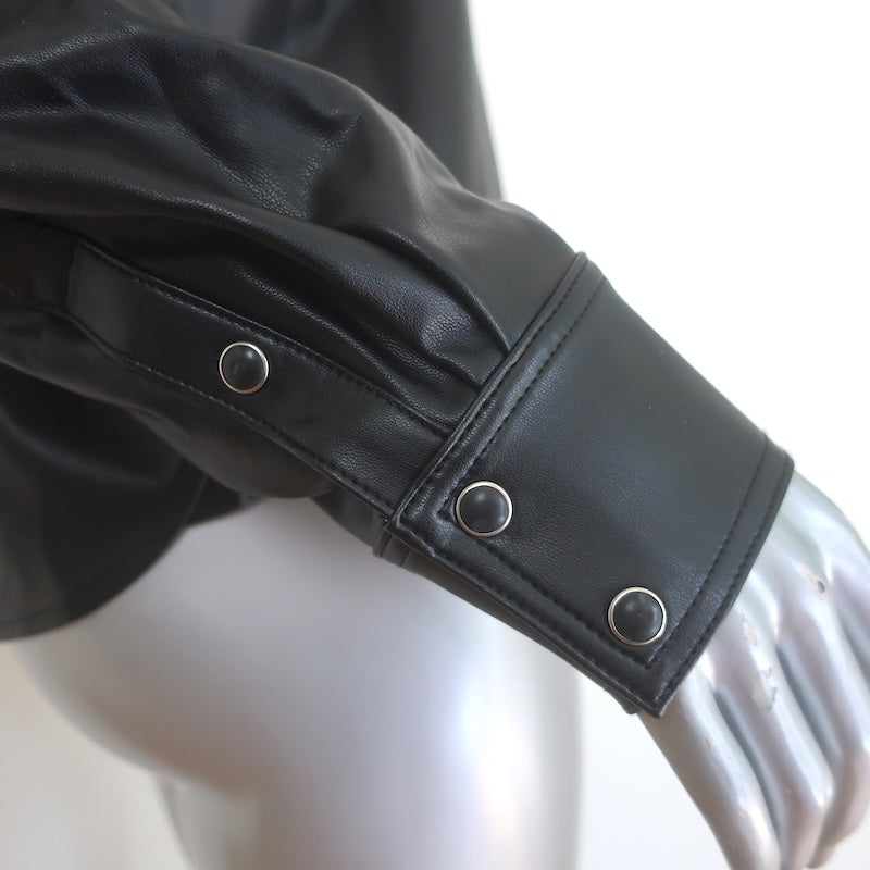 Veronica Beard Aderes Faux Leather Snap-Front Shirt Black Size 10 NEW