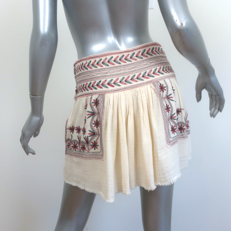 Isabel Marant Etoile Vera Mini Skirt Ecru Embroidered Cotton Gauze Size 36