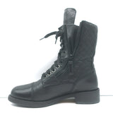 Chanel CC Quilted Combat Boots Black Leather Size 37.5