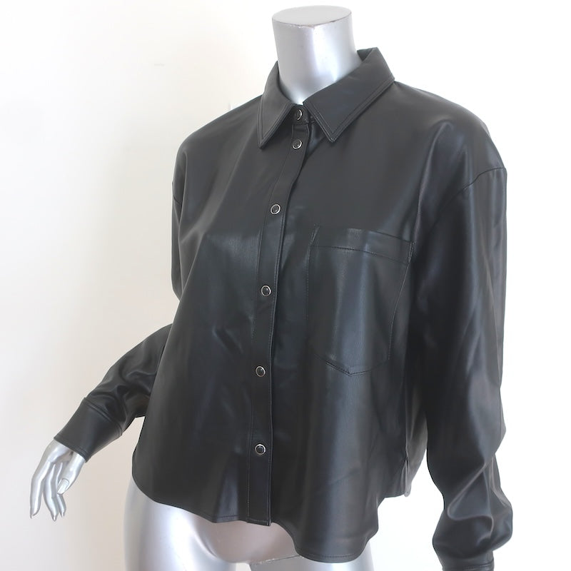 Veronica Beard Aderes Faux Leather Snap-Front Shirt Black Size 10 NEW