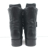 Chanel CC Quilted Combat Boots Black Leather Size 37.5