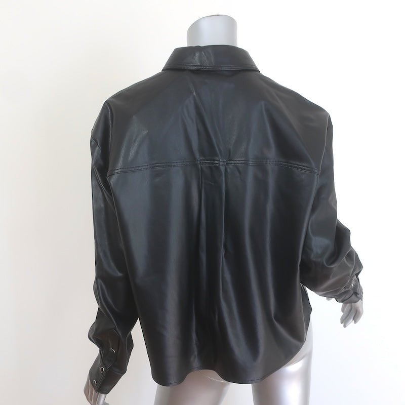 Veronica Beard Aderes Faux Leather Snap-Front Shirt Black Size 10 NEW