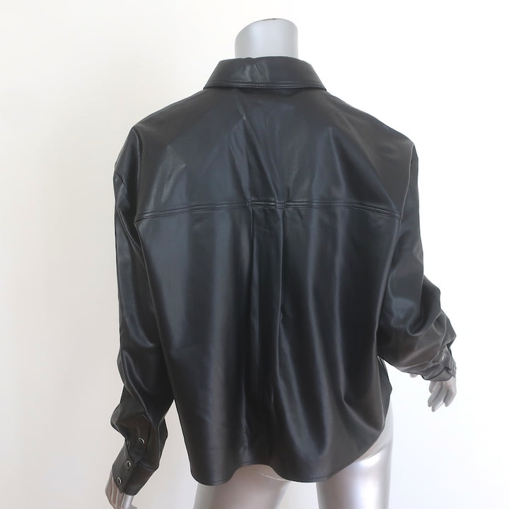 Veronica Beard Aderes Faux Leather Snap-Front Shirt Black Size 10 NEW
