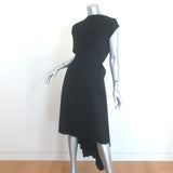 Ann Demeulemeester belted asymmetric midi dress, black jersey, authentic pre-owned luxury