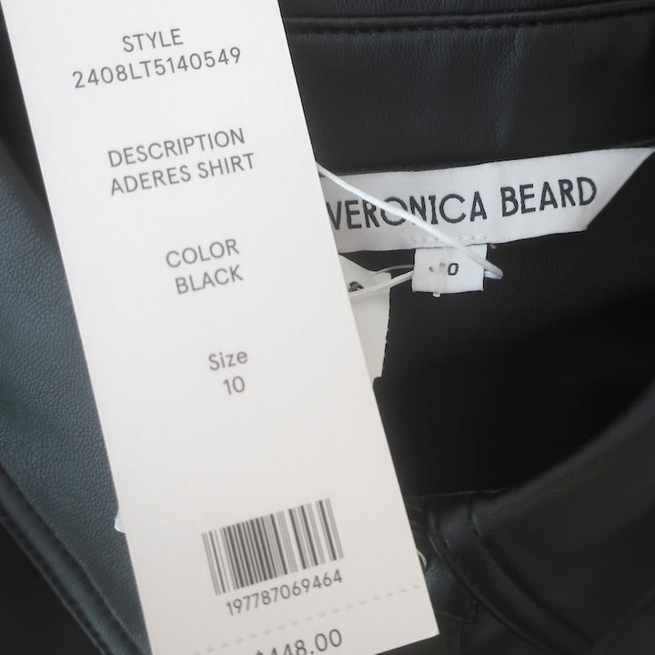 Veronica Beard Aderes Faux Leather Snap-Front Shirt Black Size 10 NEW