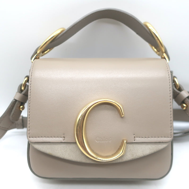 Chloe Mini C Crossbody Bag Taupe Leather &amp; Suede NEW