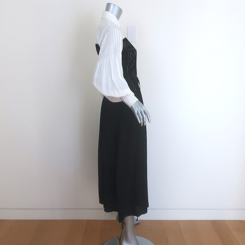 Lovebirds Zen Pleated Midi Shirtdress Black/Cream Silk Size Extra Small NEW